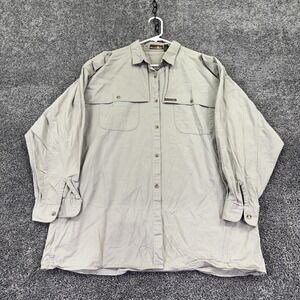 Outback Red Shirt Mens Large Beige Solid Long Sleeve Button Pockets Casual